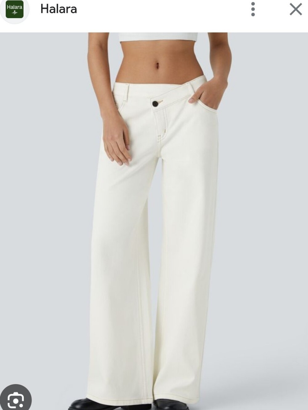 Halara Flex Denim Stretch SzS Tall Ivory Wide Leg Pants Asymmetrical Waist